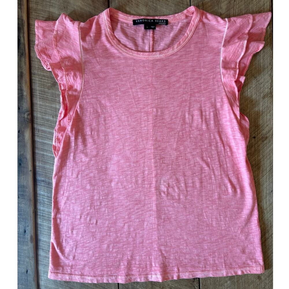 Veronica Beard Jeans Akeela Flutter Sleeve Rose Pink Cotton Tee Women’s Size M